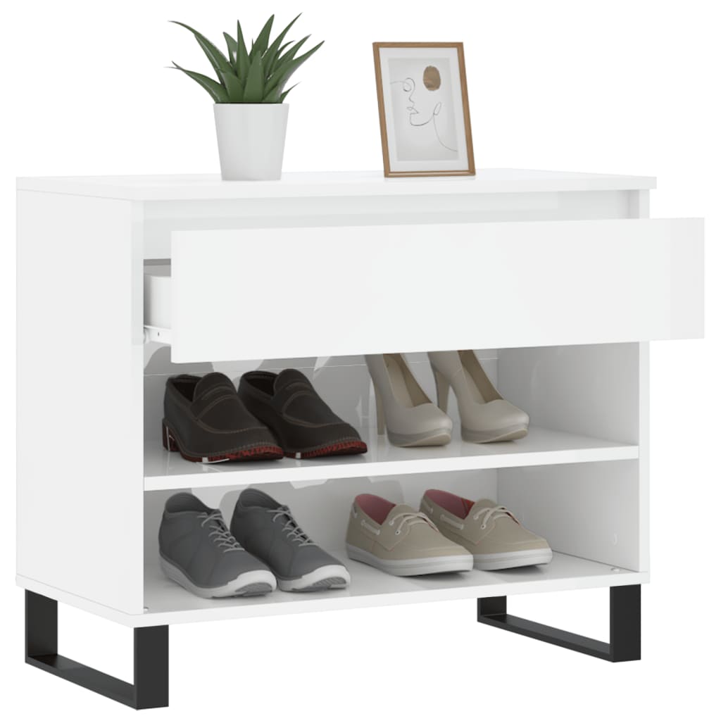 Schuhregal Hochglanz-Weiß 70x36x60 cm Holzwerkstoff - Pazzar.ch