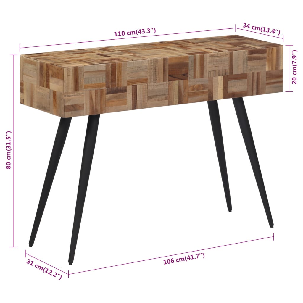 Konsolentisch 110x34x80 cm Recyceltes Massivholz Teak - Pazzar.ch