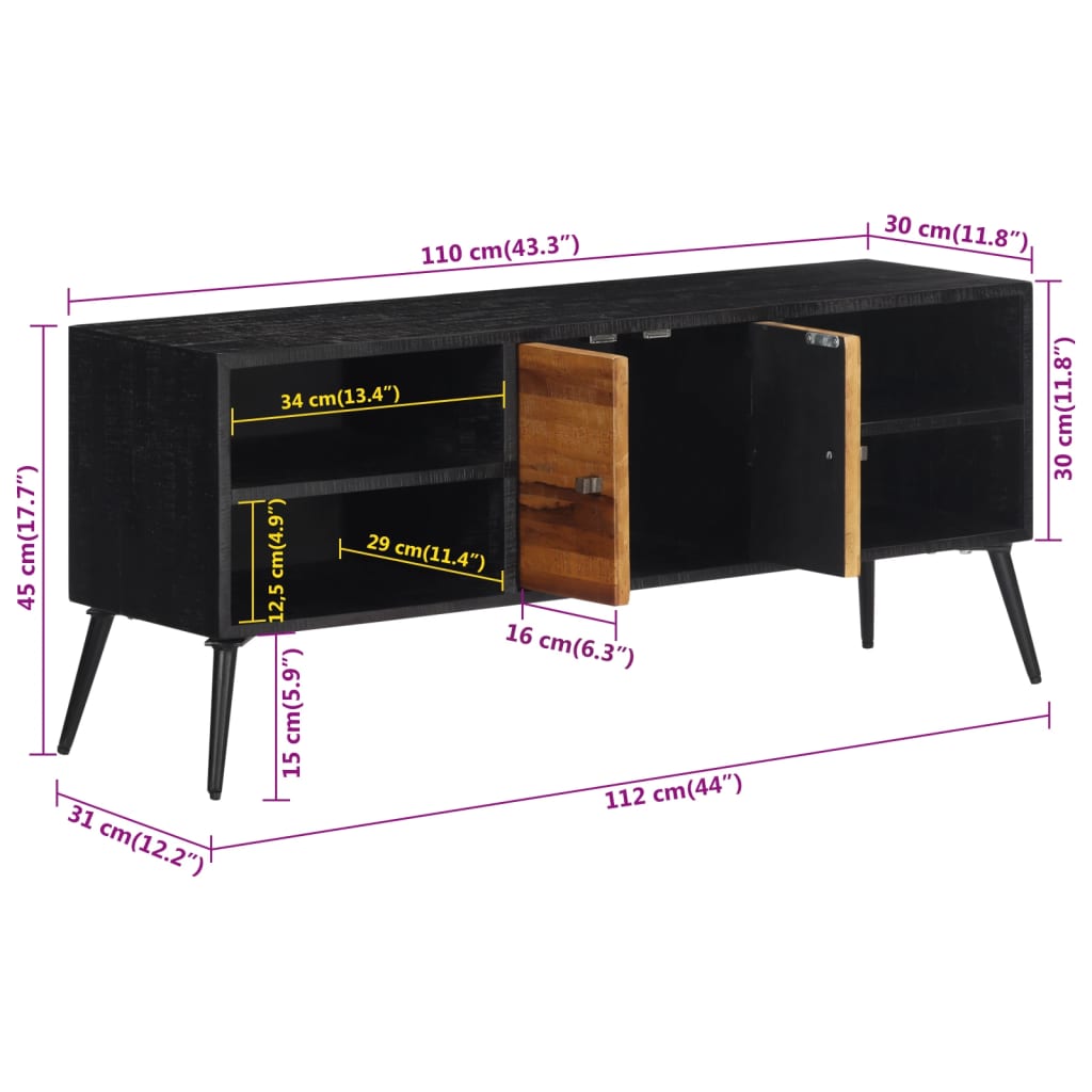 TV-Schrank 112x31x45 cm Recyceltes Massivholz Teak - Pazzar.ch
