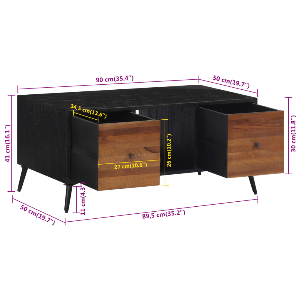 Couchtisch 90x50x41 cm Recyceltes Massivholz Teak - Pazzar.ch