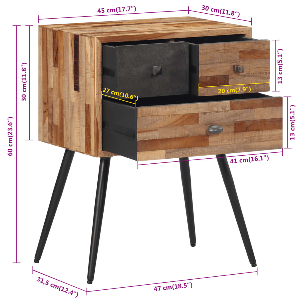 Nachttisch 47x31,5x60 cm Massivholz Teak - Pazzar.ch