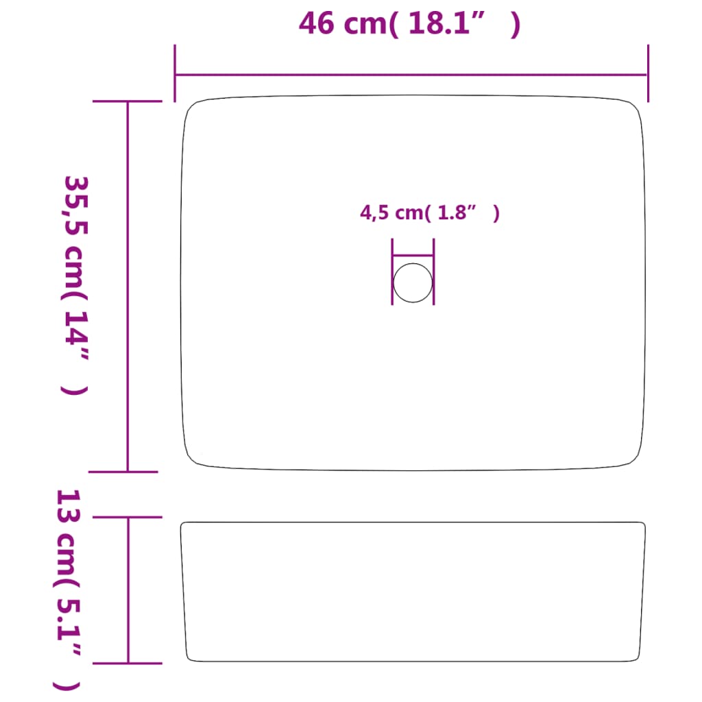 Aufsatzwaschbecken Mehrfarbig Rechteckig 46x35,5x13cm Keramik - Pazzar.ch
