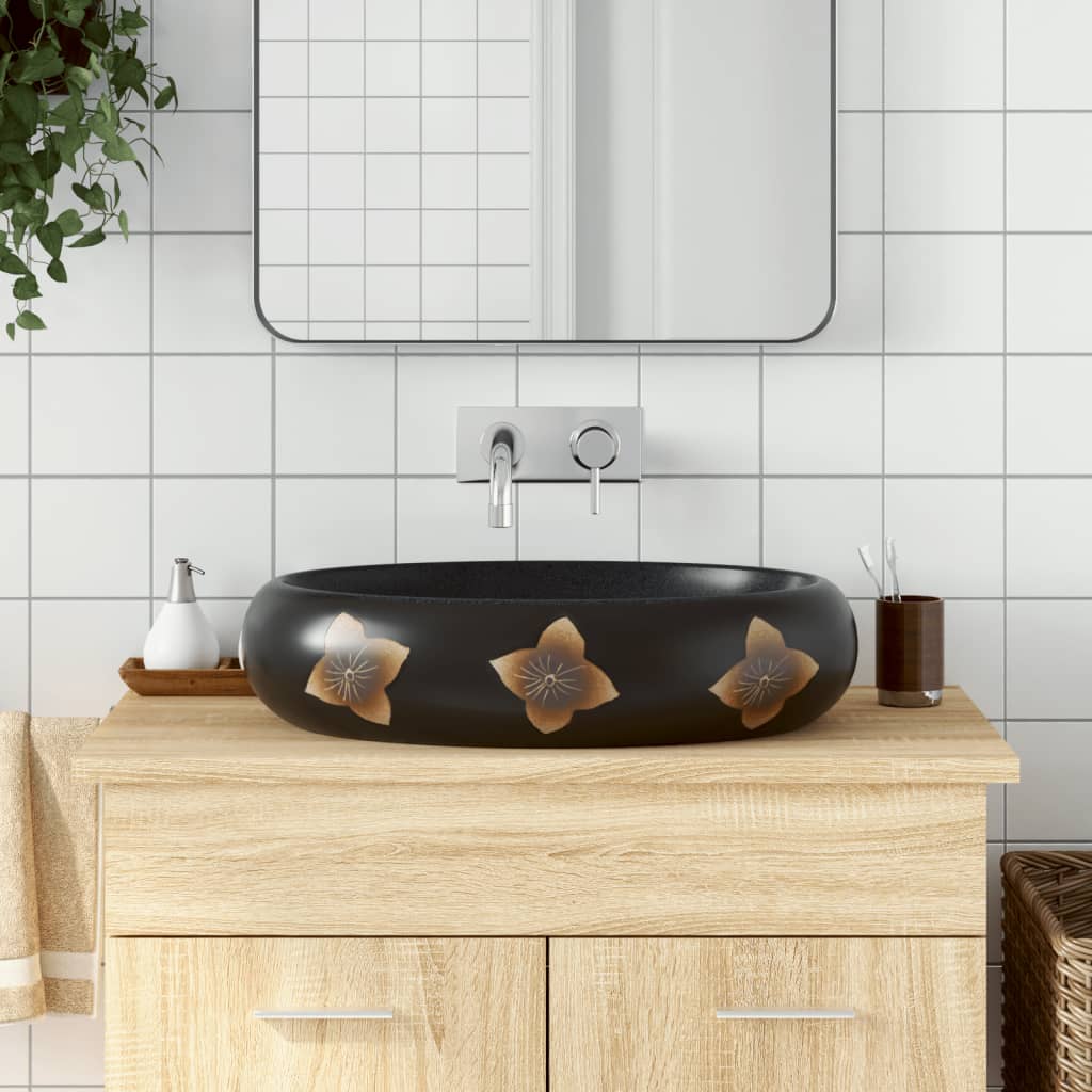 Aufsatzwaschbecken Schwarz und Blau Oval 59x40x15 cm Keramik - Pazzar.ch