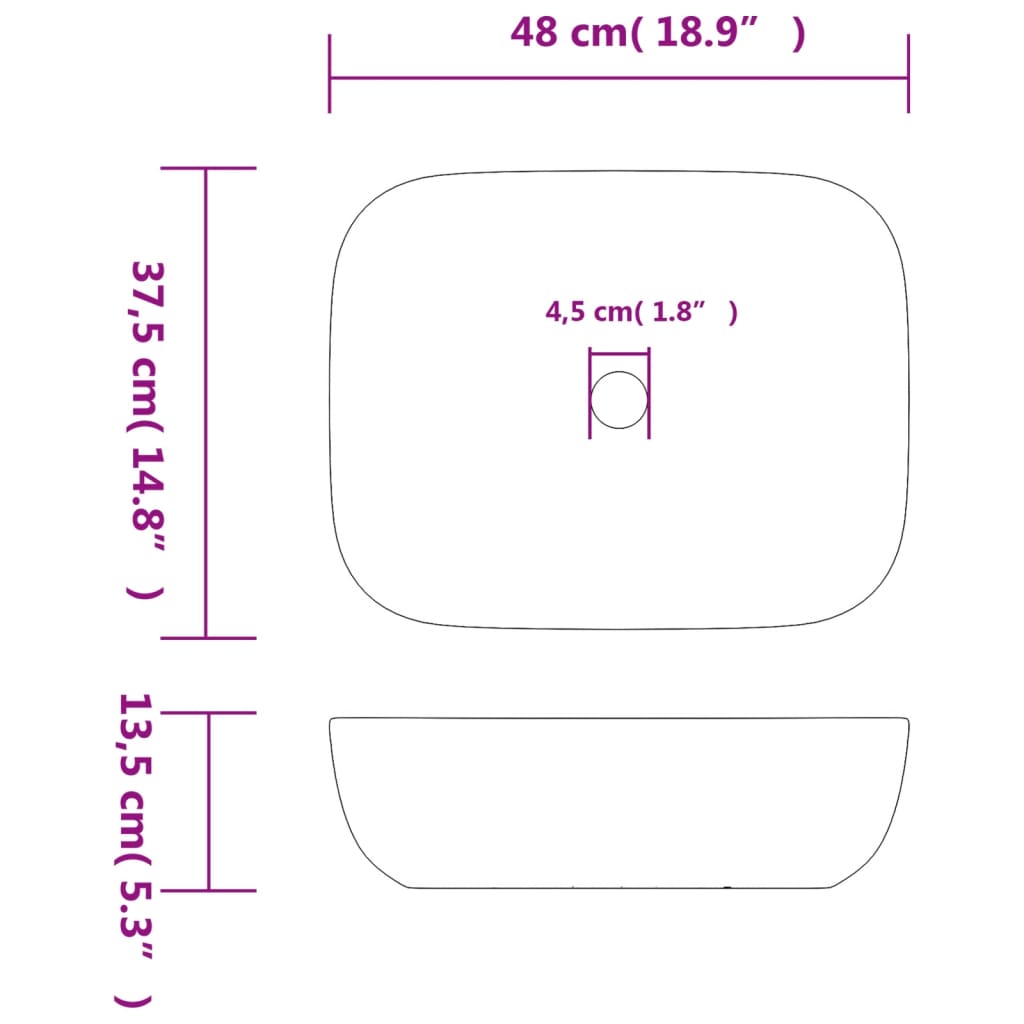 Aufsatzwaschbecken Grau Rechteckig 48x37,5x13,5 cm Keramik - Pazzar.ch