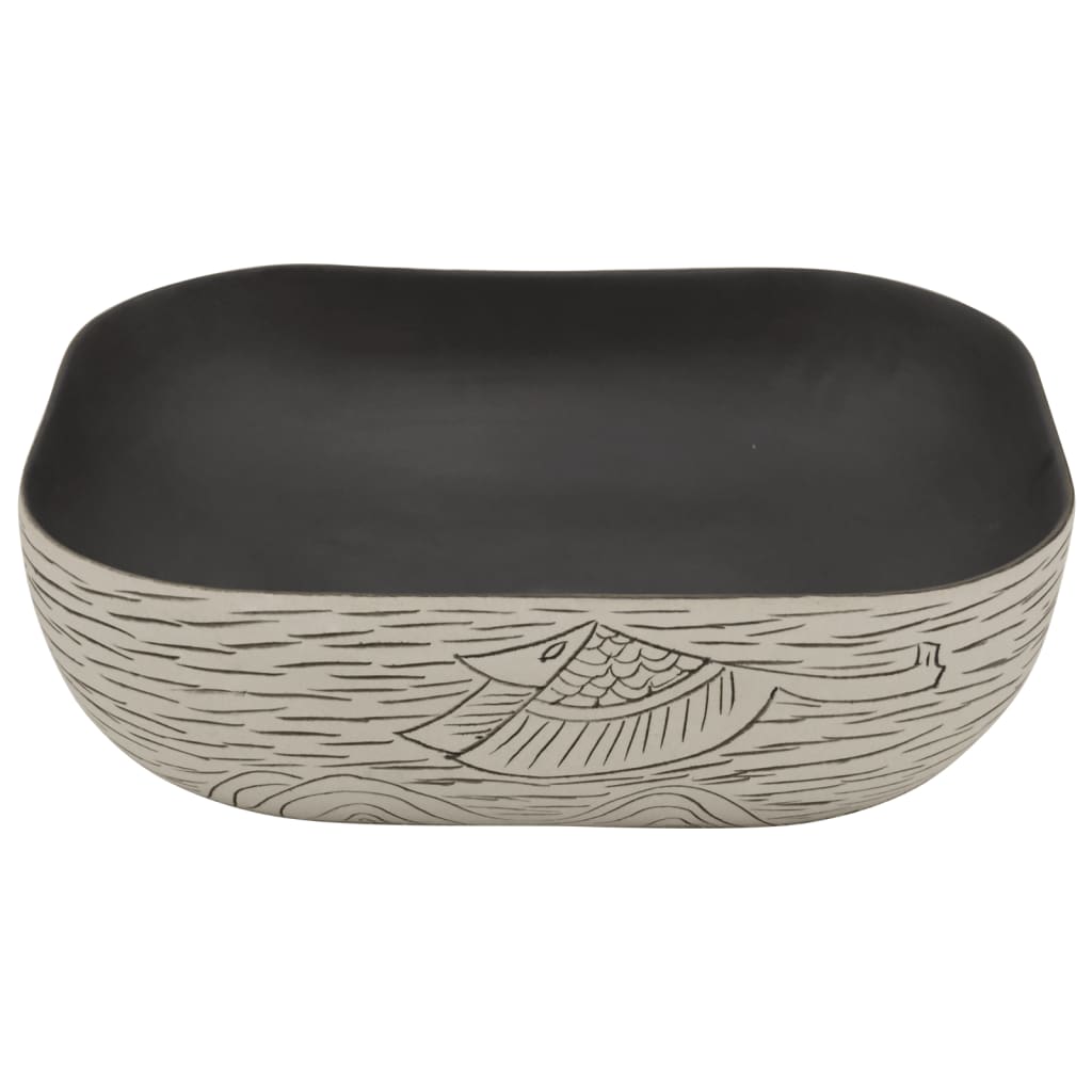 Aufsatzwaschbecken Grau Schwarz Rechteck 48x37,5x13,5cm Keramik - Pazzar.ch