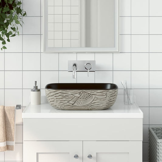 Aufsatzwaschbecken Grau Schwarz Rechteck 48x37,5x13,5cm Keramik - Pazzar.ch