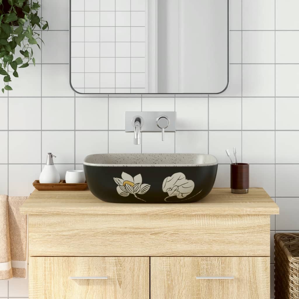 Aufsatzwaschbecken Grau Schwarz Rechteck 48x37,5x13,5cm Keramik - Pazzar.ch