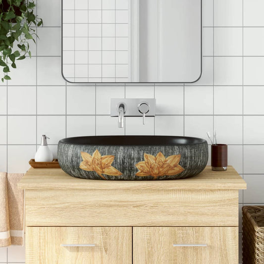 Aufsatzwaschbecken Grau und Schwarz Oval 59x40x14 cm Keramik - Pazzar.ch