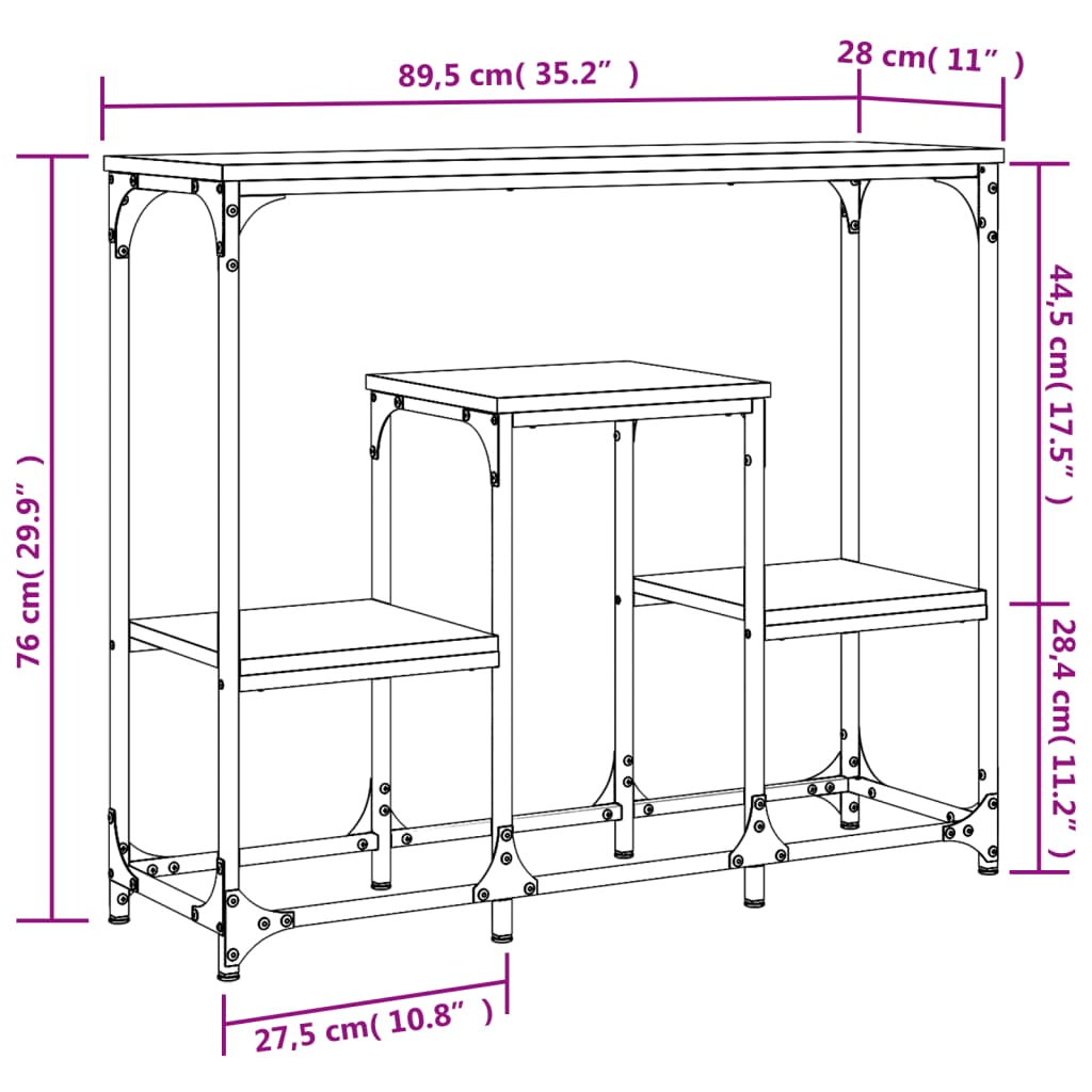 Konsolentisch Grau Sonoma 89,5x28x76 cm Holzwerkstoff - Pazzar.ch