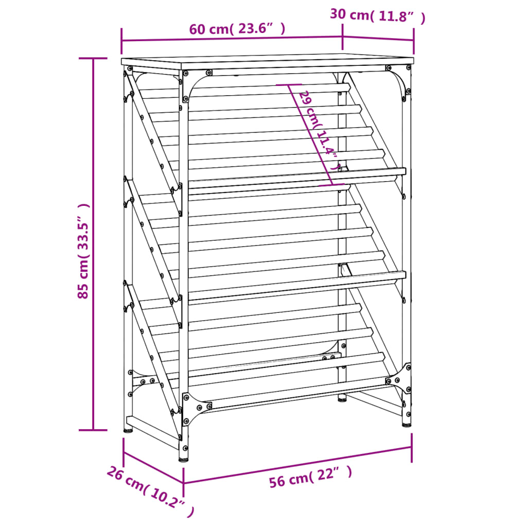 Schuhregal Grau Sonoma 60x30x85 cm Holzwerkstoff - Pazzar.ch