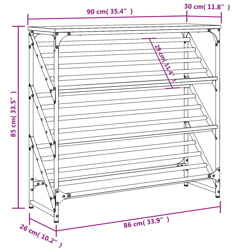 Schuhregal Sonoma-Eiche 90x30x85 cm Holzwerkstoff - Pazzar.ch