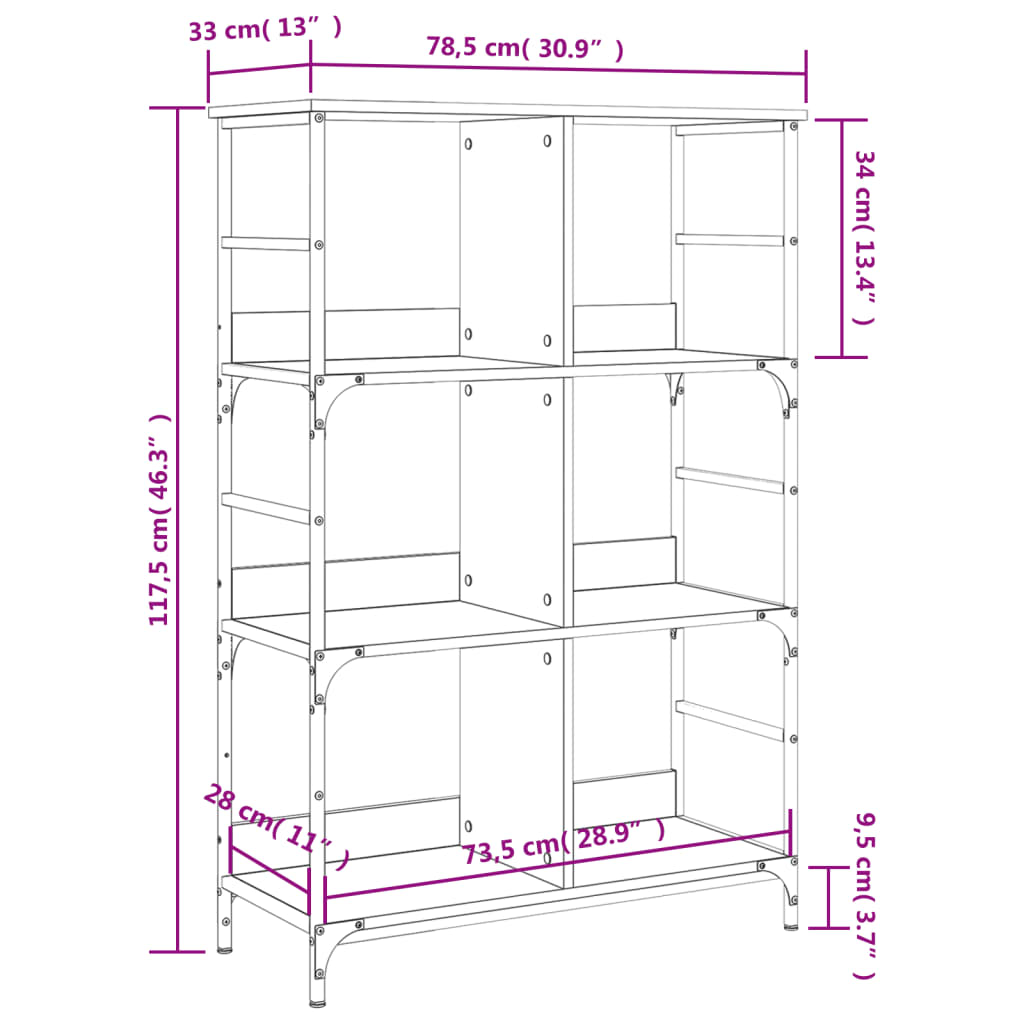 Bücherregal Grau Sonoma 78,5x33x117,5 cm Holzwerkstoff - Pazzar.ch