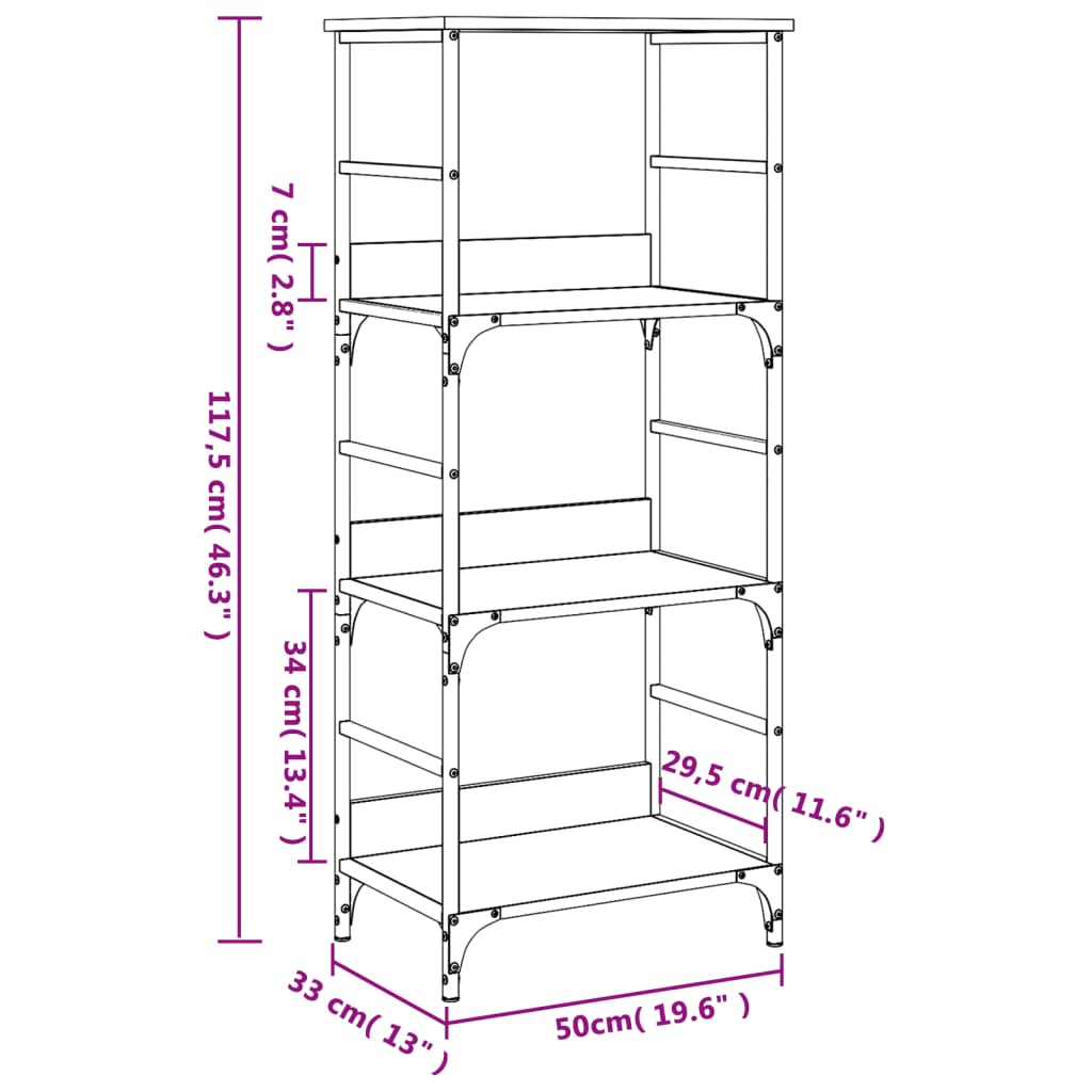 Bücherregal Grau Sonoma 50x33x117,5 cm Holzwerkstoff - Pazzar.ch