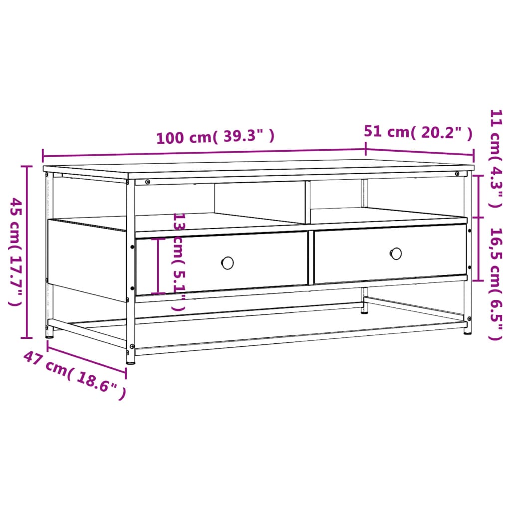 Couchtisch Räuchereiche 100x51x45 cm Holzwerkstoff - Pazzar.ch