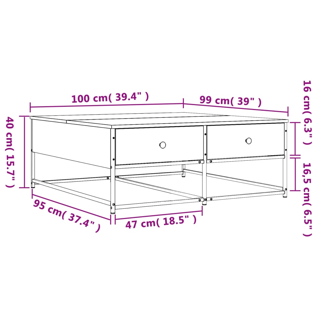 Couchtisch Grau Sonoma 100x99x40 cm Holzwerkstoff - Pazzar.ch