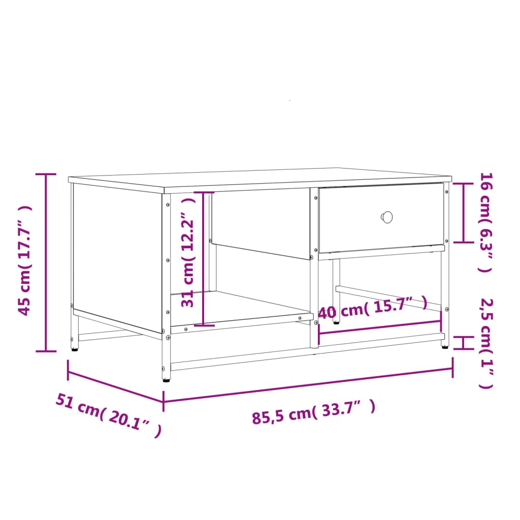 Couchtisch Grau Sonoma 85,5x51x45 cm Holzwerkstoff - Pazzar.ch