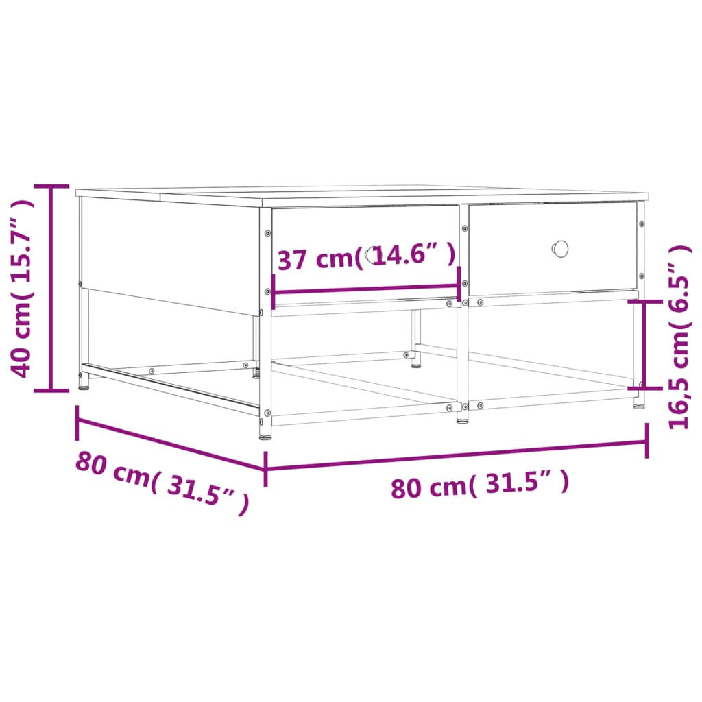 Couchtisch Braun Eichen-Optik 80x80x40 cm Holzwerkstoff - Pazzar.ch