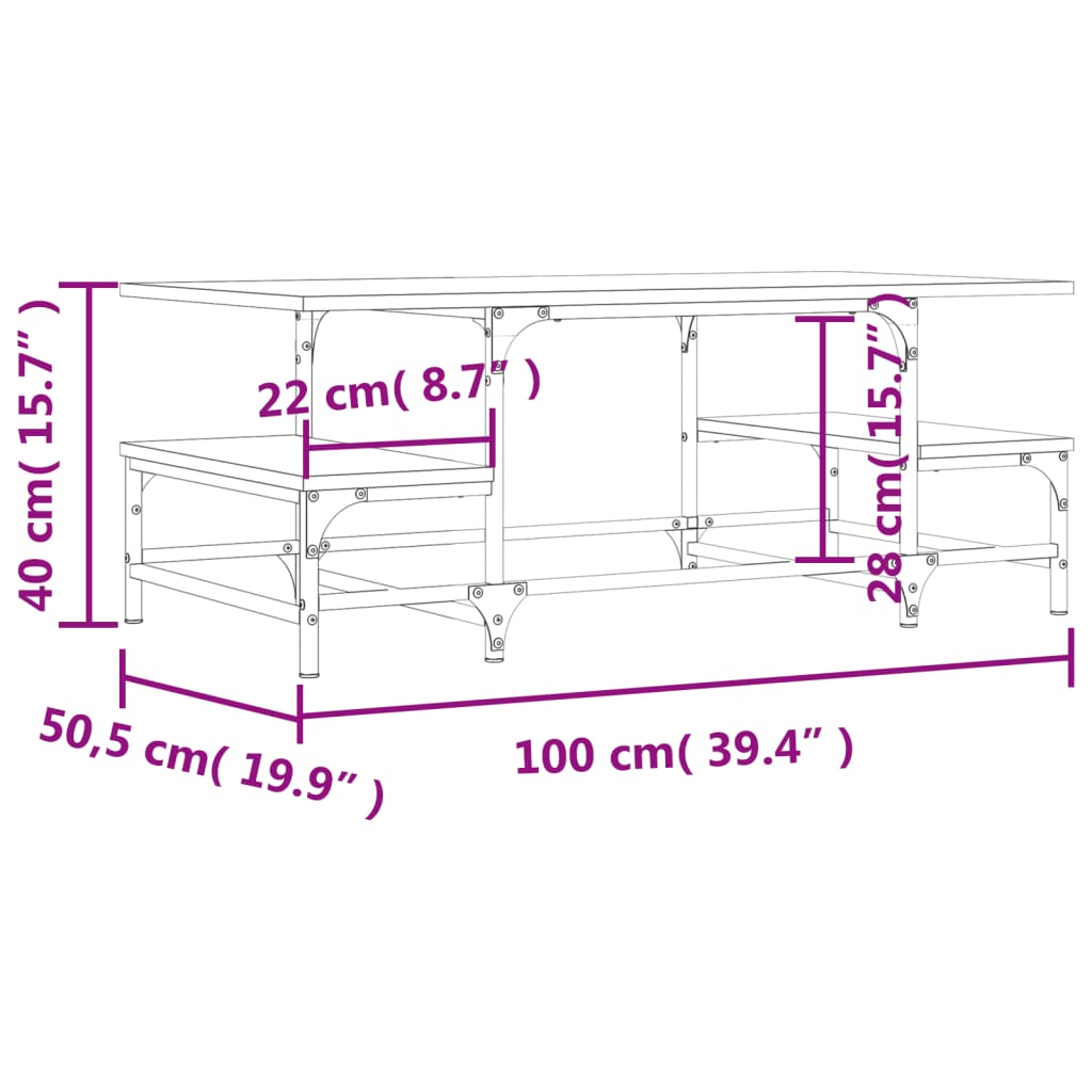 Couchtisch Grau Sonoma 100x50,5x40 cm Holzwerkstoff - Pazzar.ch