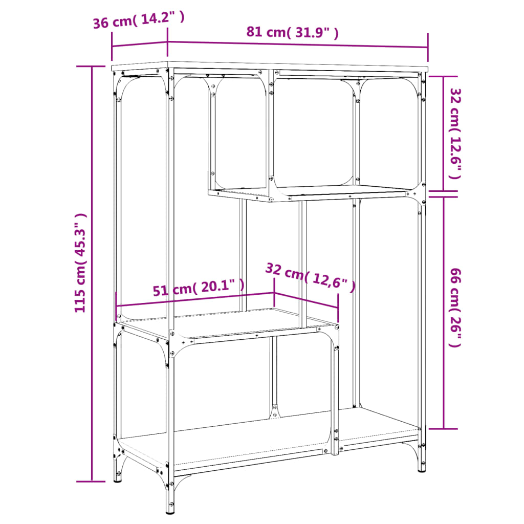 Bücherregal Grau Sonoma 81x36x115 cm Holzwerkstoff und Stahl - Pazzar.ch