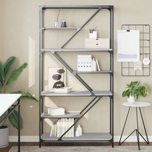 Bücherregal Grau Sonoma 91x36x176 cm Holzwerkstoff und Stahl - Pazzar.ch