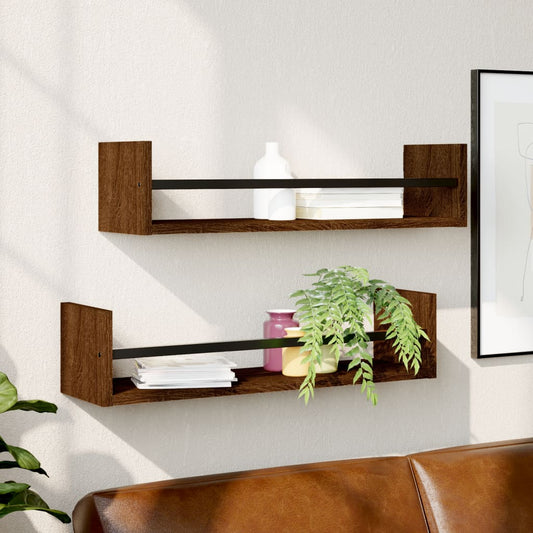 Wandregale mit Stangen 2 Stk. Braun Eichen-Optik 60x16x14 cm - Pazzar.ch