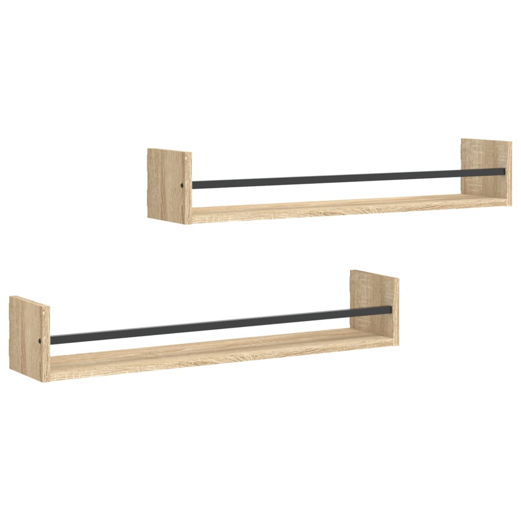 Wandregale mit Stangen 2 Stk. Sonoma-Eiche 80x16x14 cm - Pazzar.ch