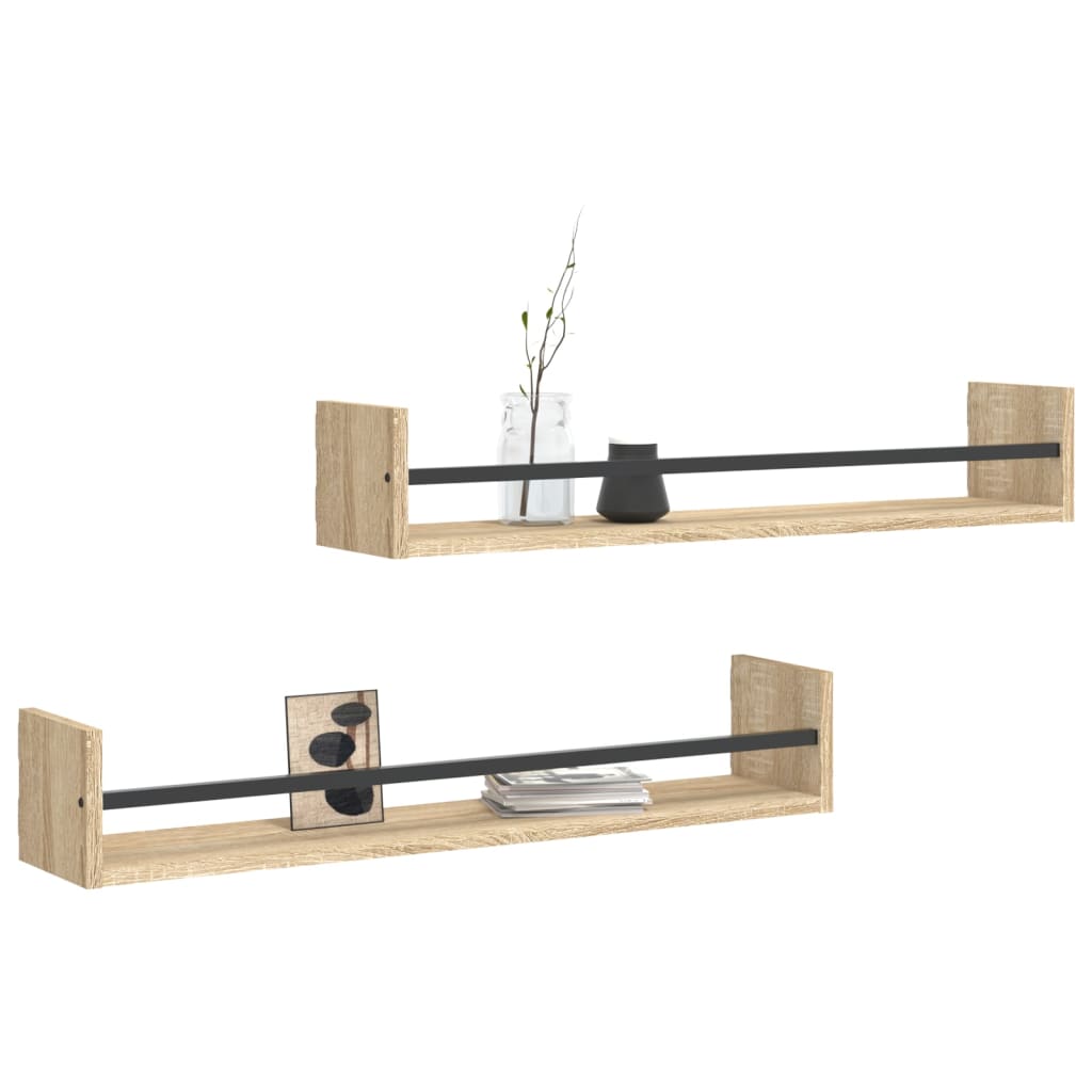 Wandregale mit Stangen 2 Stk. Sonoma-Eiche 80x16x14 cm - Pazzar.ch