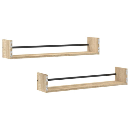 Wandregale mit Stangen 2 Stk. Sonoma-Eiche 80x16x14 cm - Pazzar.ch