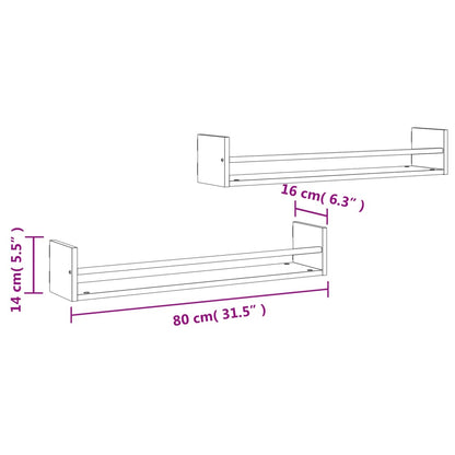 Wandregale mit Stangen 2 Stk. Sonoma-Eiche 80x16x14 cm - Pazzar.ch