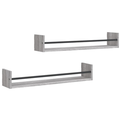 Wandregale mit Stangen 2 Stk. Grau Sonoma 80x16x14 cm - Pazzar.ch