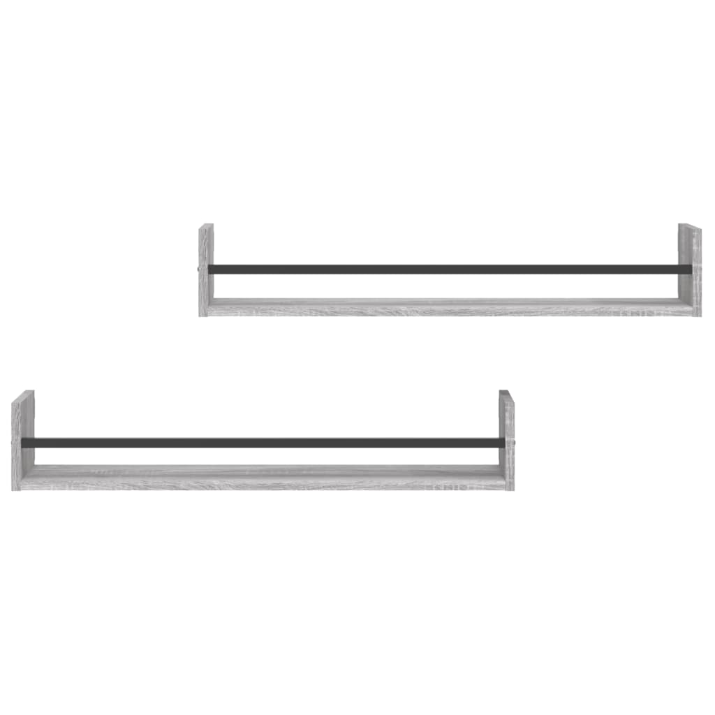 Wandregale mit Stangen 2 Stk. Grau Sonoma 80x16x14 cm - Pazzar.ch