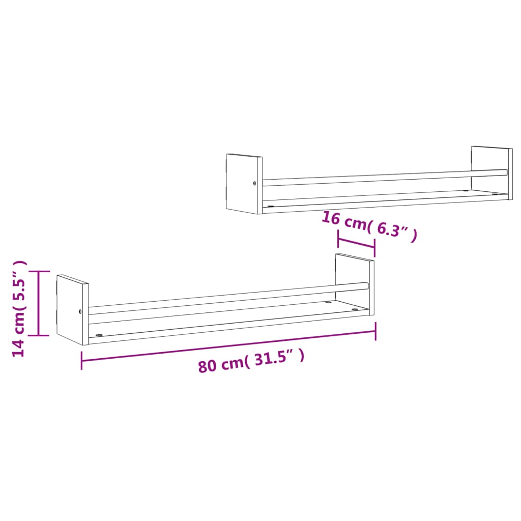 Wandregale mit Stangen 2 Stk. Grau Sonoma 80x16x14 cm - Pazzar.ch