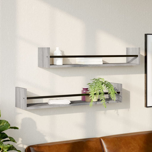 Wandregale mit Stangen 2 Stk. Grau Sonoma 80x16x14 cm - Pazzar.ch