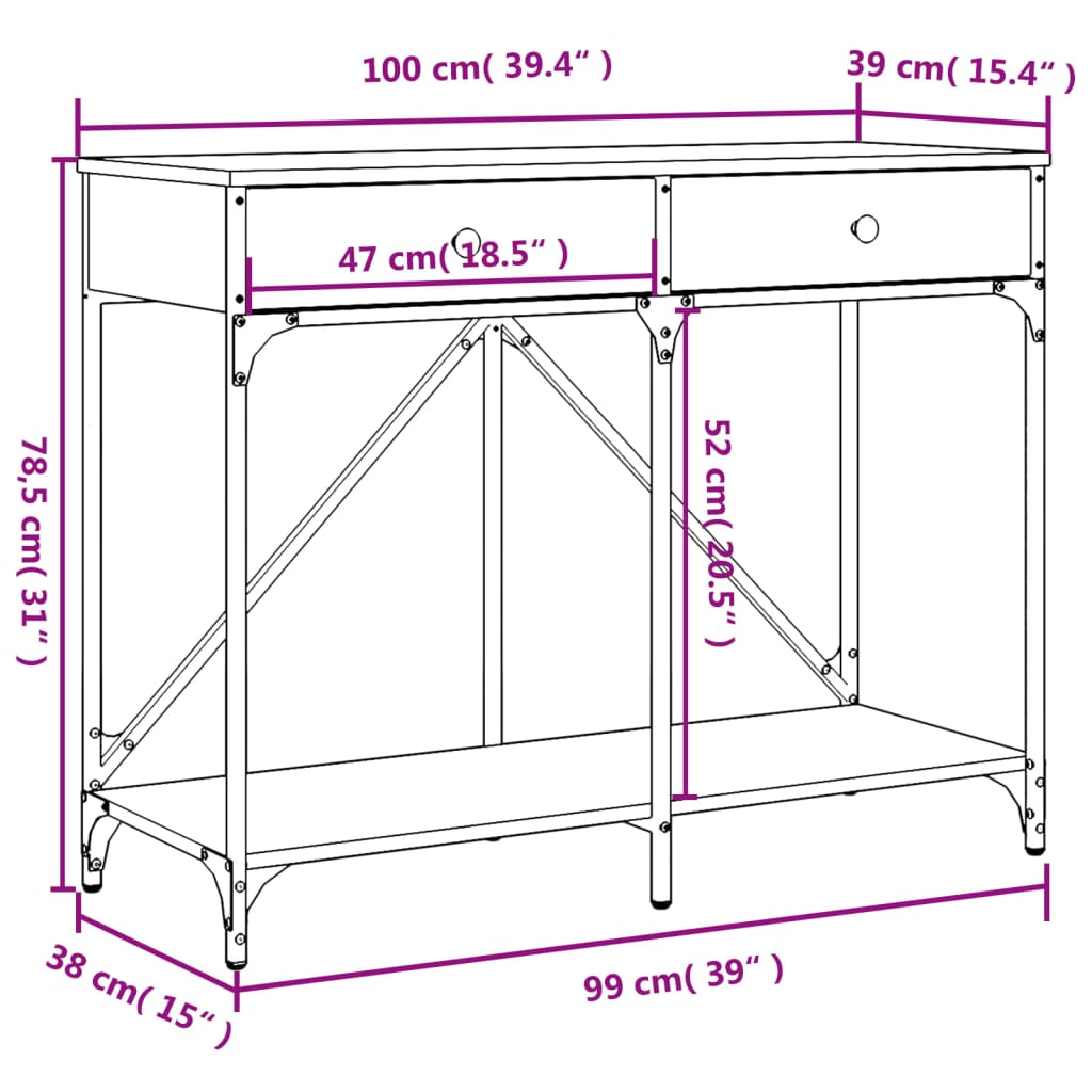 Konsolentisch Braun Eichen-Optik 100x39x78,5 cm Holzwerkstoff - Pazzar.ch