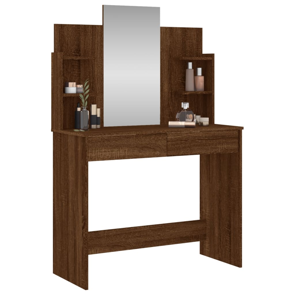 Schminktisch mit Spiegel Braun Eichen-Optik 96x39x142 cm - Pazzar.ch