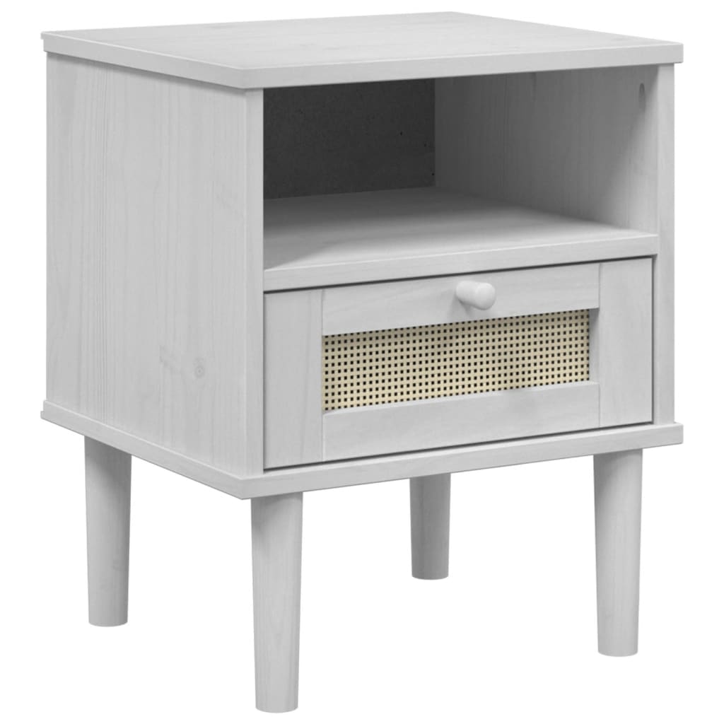 Nachttisch SENJA Rattan-Look Weiß 40x35x48 cm Massivholz Kiefer - Pazzar.ch