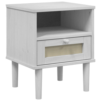 Nachttisch SENJA Rattan-Look Weiß 40x35x48 cm Massivholz Kiefer - Pazzar.ch