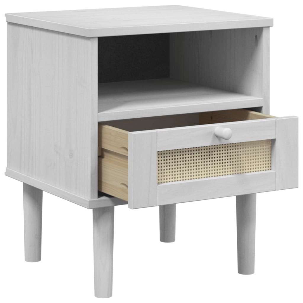 Nachttisch SENJA Rattan-Look Weiß 40x35x48 cm Massivholz Kiefer - Pazzar.ch