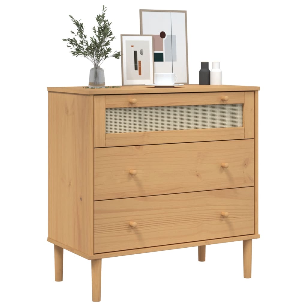 Schubladenkommode SENJA Rattan-Look Braun 80x40x80 Kiefernholz - Pazzar.ch