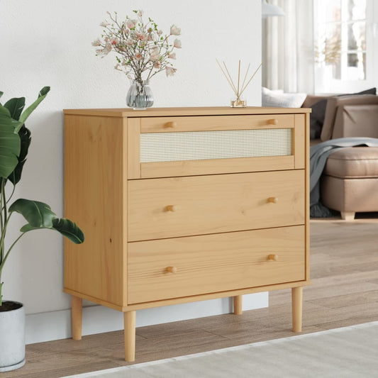Schubladenkommode SENJA Rattan-Look Braun 80x40x80 Kiefernholz - Pazzar.ch
