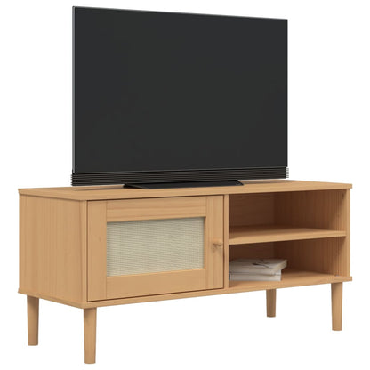 TV-Schrank SENJA Rattan-Optik Braun 106x40x49 cm Kiefernholz - Pazzar.ch