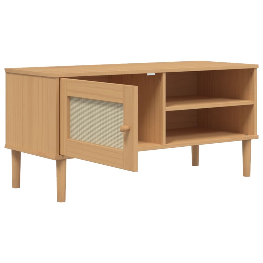 TV-Schrank SENJA Rattan-Optik Braun 106x40x49 cm Kiefernholz - Pazzar.ch