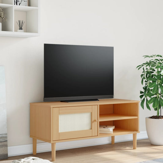 TV-Schrank SENJA Rattan-Optik Braun 106x40x49 cm Kiefernholz - Pazzar.ch