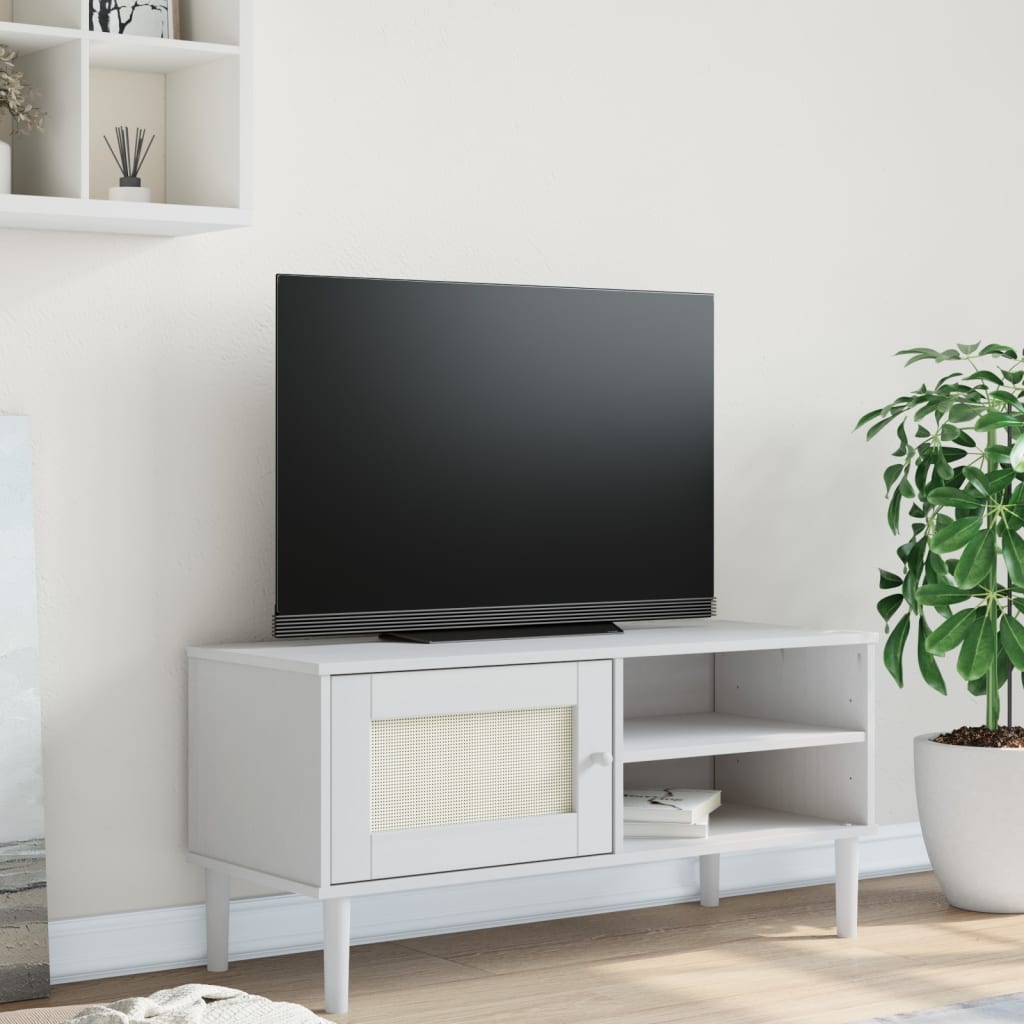 TV-Schrank SENJA Rattan-Optik Weiß 106x40x49 cm Kiefernholz - Pazzar.ch