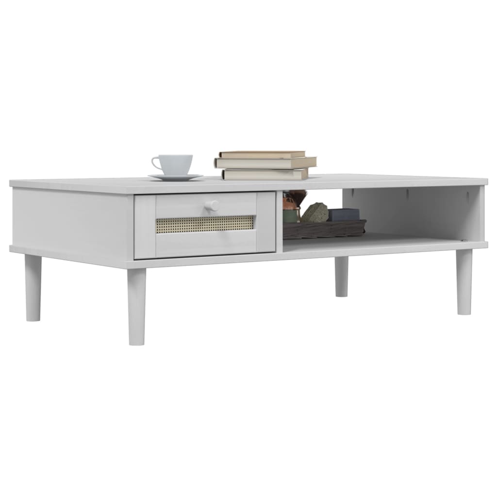 Couchtisch SENJA Rattan-Optik Weiß 100x55x33 cm Kiefernholz - Pazzar.ch