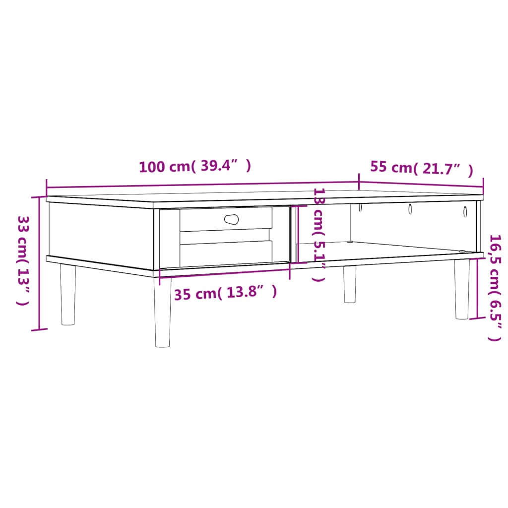 Couchtisch SENJA Rattan-Optik Weiß 100x55x33 cm Kiefernholz - Pazzar.ch