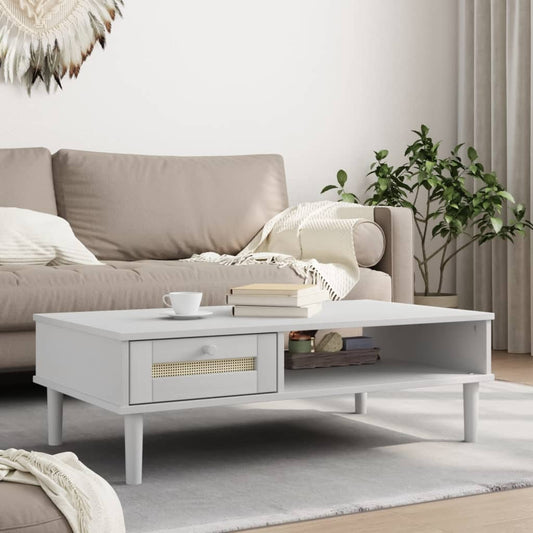 Couchtisch SENJA Rattan-Optik Weiß 100x55x33 cm Kiefernholz - Pazzar.ch