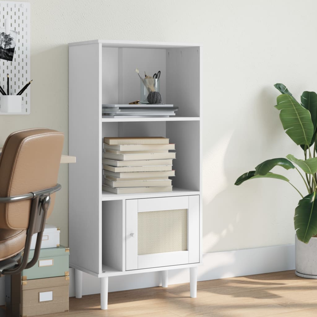 Bücherschrank SENJA Rattan-Look Weiß 60x35x130 cm Kiefernholz - Pazzar.ch