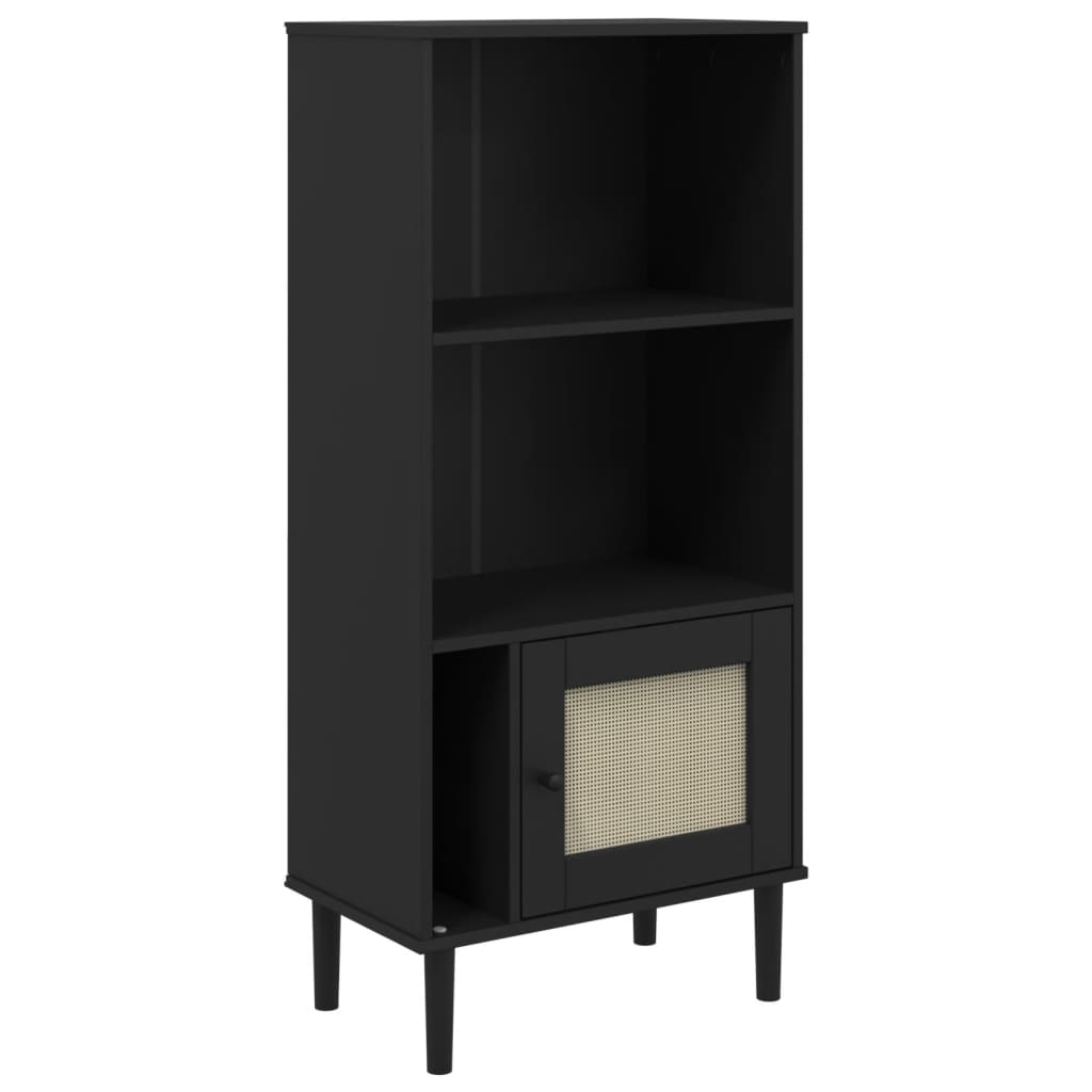 Bücherschrank SENJA Rattan-Look Schwarz 60x35x130cm Kiefernholz - Pazzar.ch