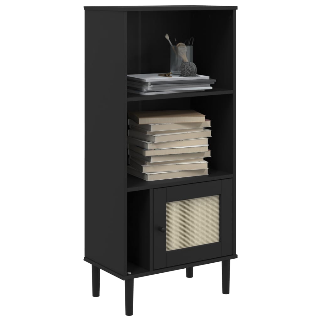 Bücherschrank SENJA Rattan-Look Schwarz 60x35x130cm Kiefernholz - Pazzar.ch